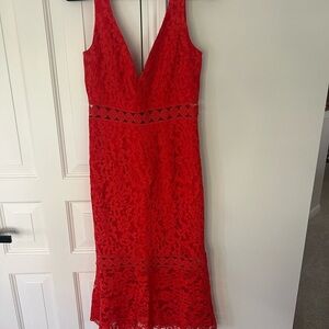 Bardot Red Lace Midi Dress